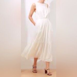 BANANA REPUBLIC open back midi dress white lined peasant party prom garden USS